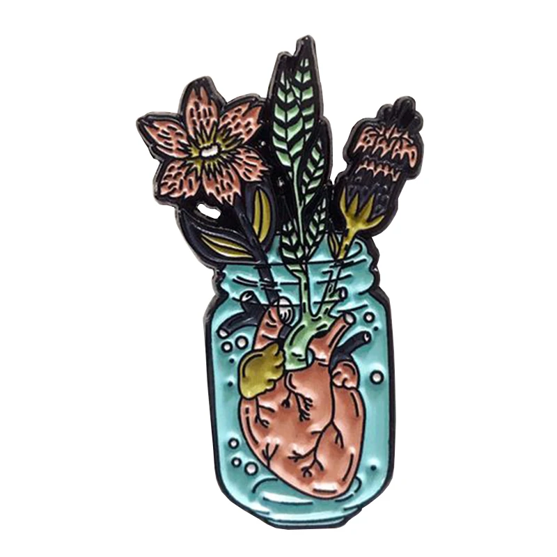 

Anatomical heart enamel pin flowers brooch weird Goth gift body organ badge doctor nurse medical jewelry