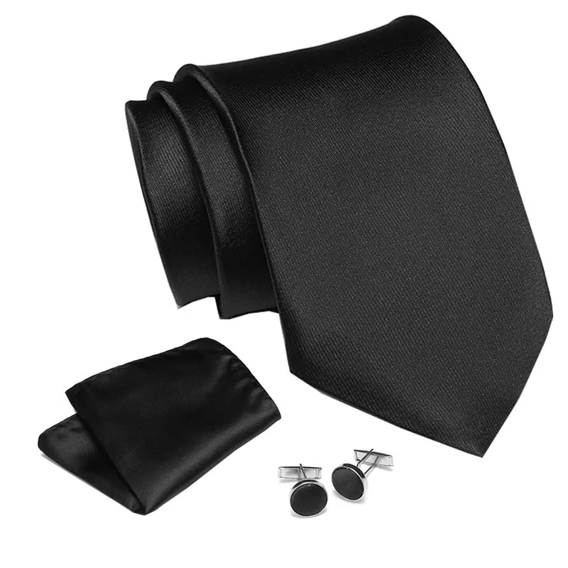 

Solid Black Personalized Mens Ties Hankie Cufflinks Sets Neckwear 7.5cm Paisley Cravats Striped Necktie for Men Wedding Party