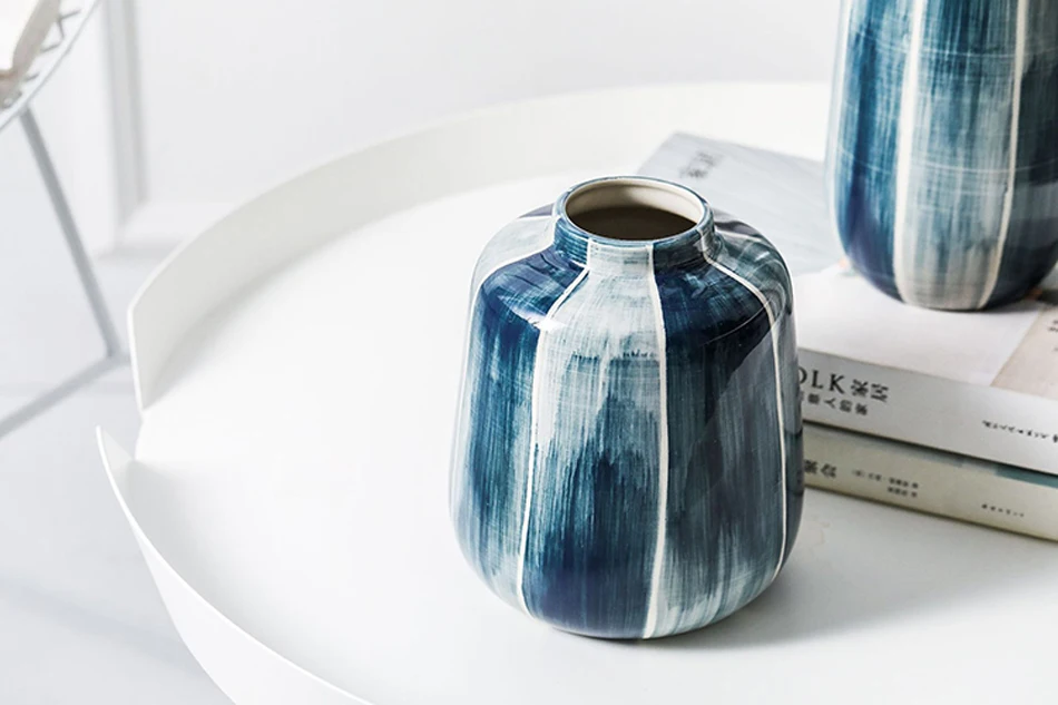 Европейский 1 шт. Блюз керамическая ваза минималистичный гидропонный контейнер для сушеных цветов Высокое качество ручной работы цветочные вазы для дома свадьбы деко