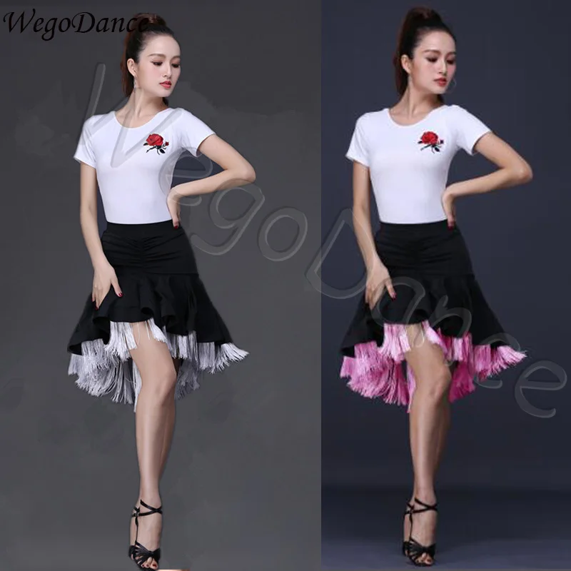 

New style dance fish bone tassel skirt sexy white shirt woman latin costume set