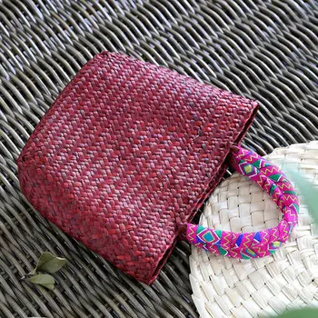Vintage straw tote bag storage bag woven shopping bag shoulder bag ethnic style woven handbag 4