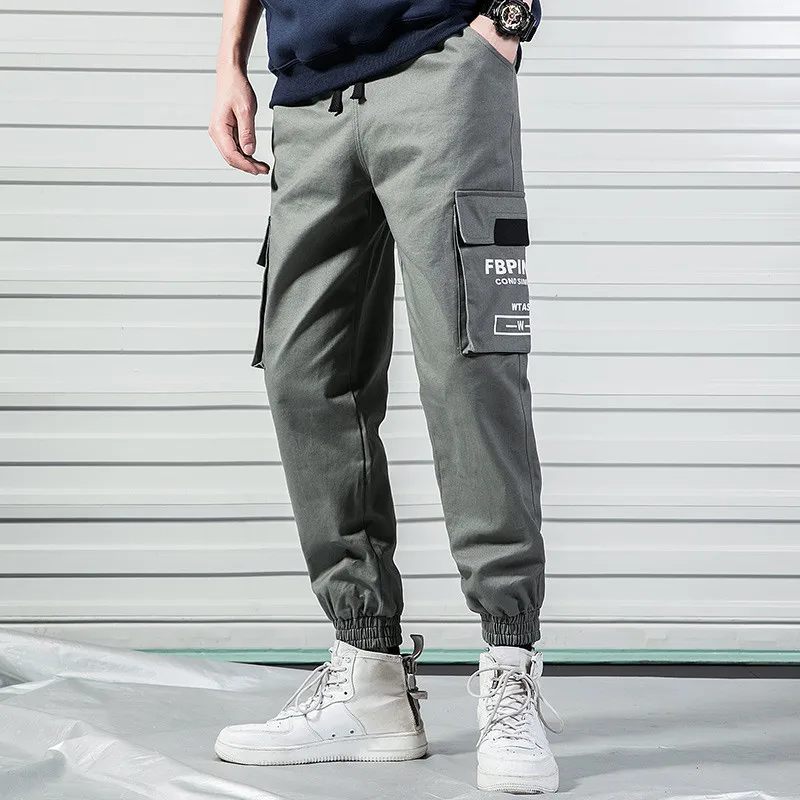 El Barco новые хлопковые хип-хоп мужские зауженные брюки весенние карманы армейский зеленый мужские брюки карго черный серый уличная джоггеры брюки - Цвет: grey 6 see photo