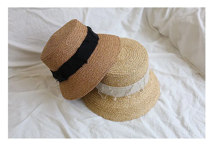 01902-shuxi Новая летняя французская элегантная плоская Женская кепка из рафии ручной работы женская шляпа для отдыха
