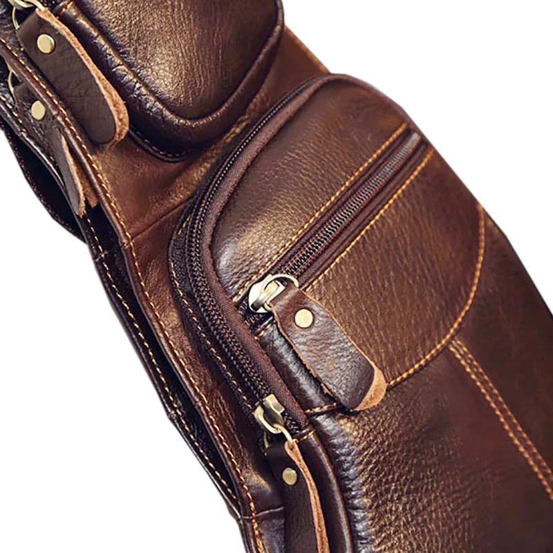 High Quality Men Genuine Leather Cowhide Vintage Sling Chest Back Day Pack Travel Fashion Cross Body Messenger Shoulder Bag High Quality Men Genuine Leather Cowhide Vintage Sling Chest Back Day Pack Travel Fashion Cross Body Messenger Shoulder Bag