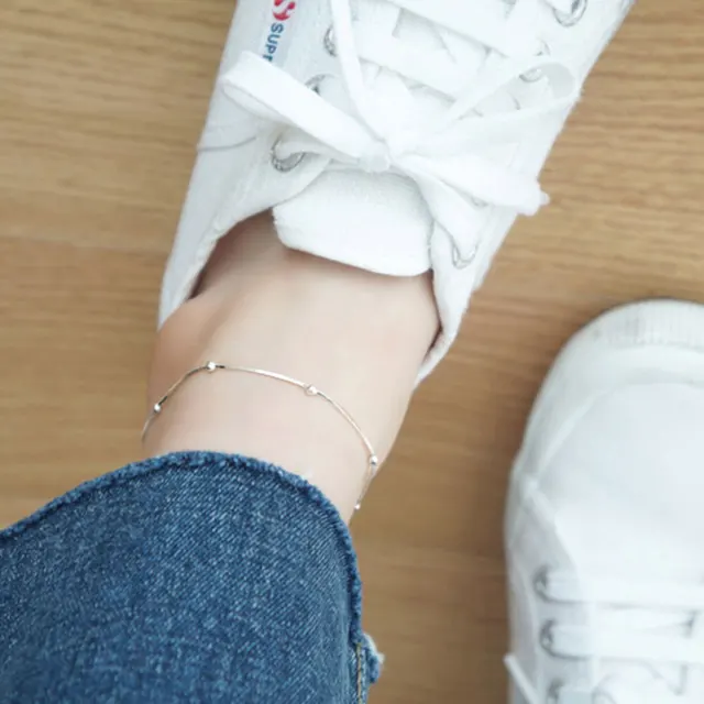 OLOEY Real 925 Sterling Silver Anklet For Women Simple Snake Chain Beaded Ankle Bracelet Fine Jewelry Gifts Drop Shipping YMA001