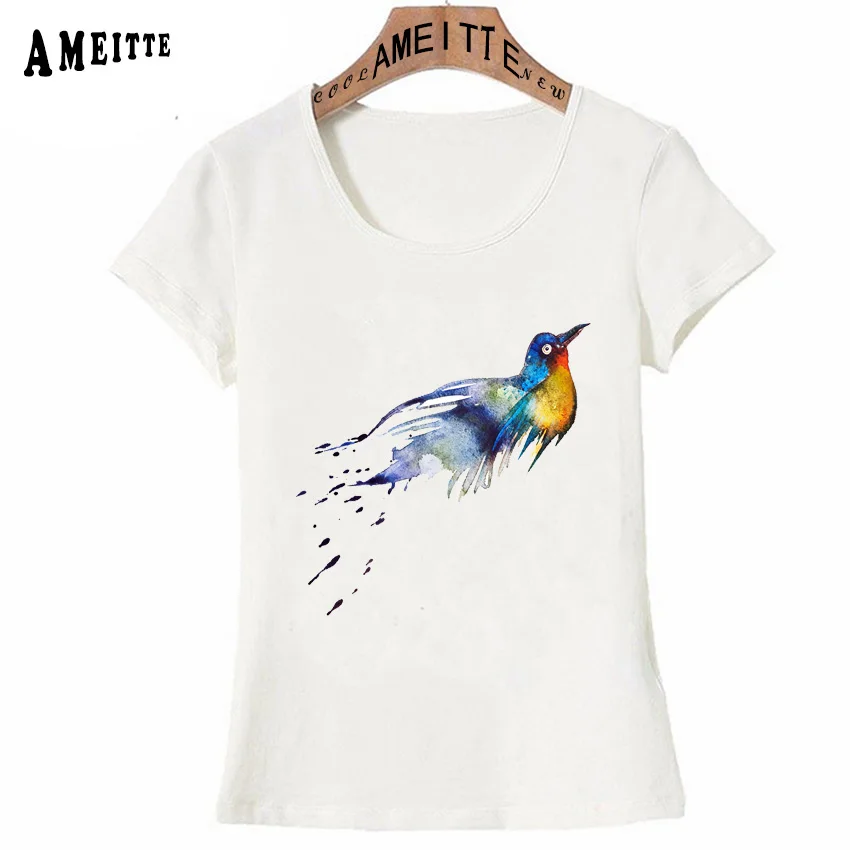 AMEITTE Abstract Robin bird in Flight Print T Shirt Summer Women T