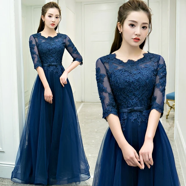 Banquet evening dress 2017 new Korean style fashion long dress Half