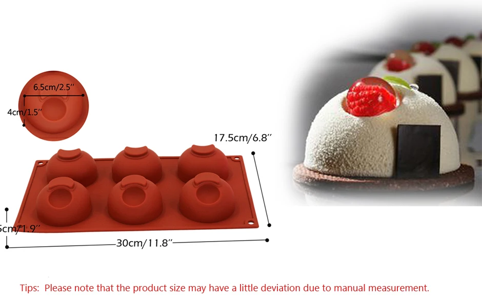 6 отверстий, силиконовая форма для торта, для шоколада, кекса, форма 3D в форме шара, формы для десерта, формы для мороженого, трюфеля, кондитерские формы, инструменты для выпечки