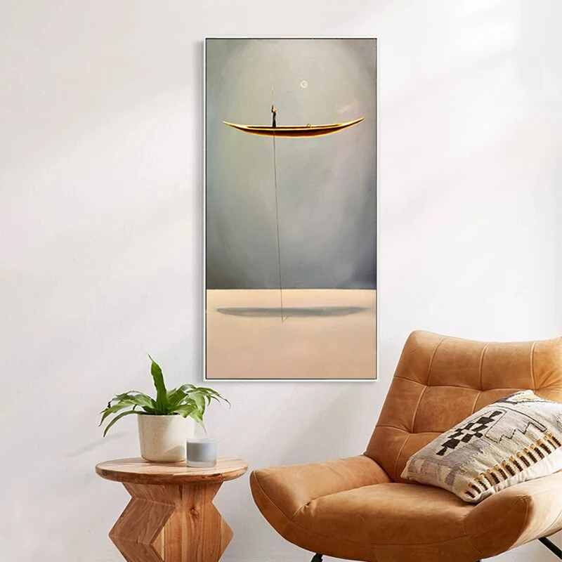 Nordic Minimalist Abstract Boating Canvas Paintings Artistic Conception Poster Print Entrance Wall Pictures Living Room Decor (8)