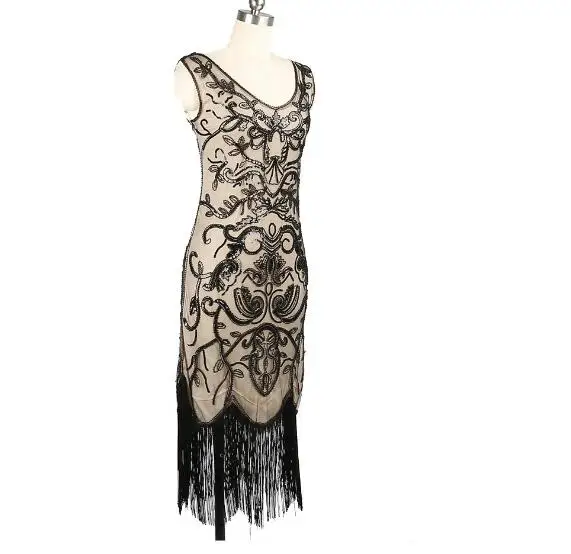 Горячая Распродажа дешево женское платье в стиле Гэтсби, украшенное бусинами 1920 s, винтажное платье в стиле АР-деко, Tassle юбка 2XL - Цвет: as picture