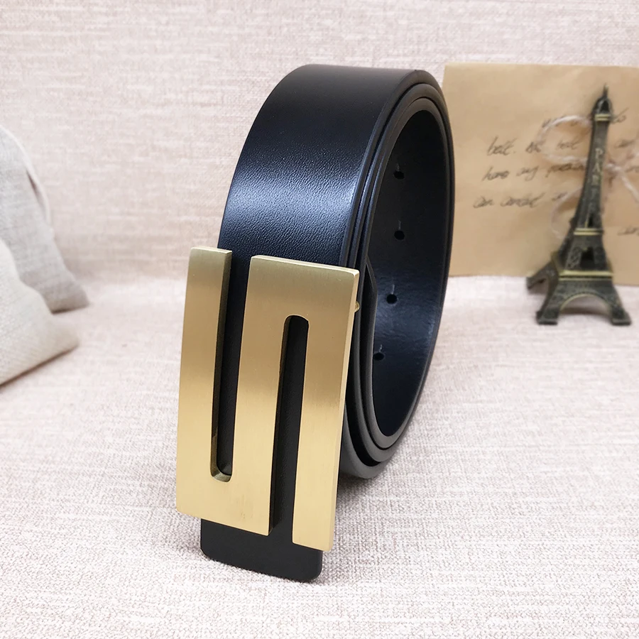 

2019 ciartuar design belt for men belt high quality genuine leather cowskin trousers S buckle gold brass buckle free shipping