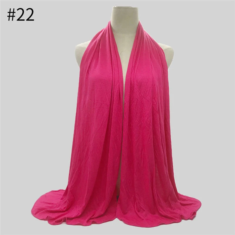 Джерси-шарф женский однотонный эластичный хлопковый платок элегантный скромный мусульманский хиджаб шарф большой размер хорошее качество шарфы шаль - Цвет: Color 22