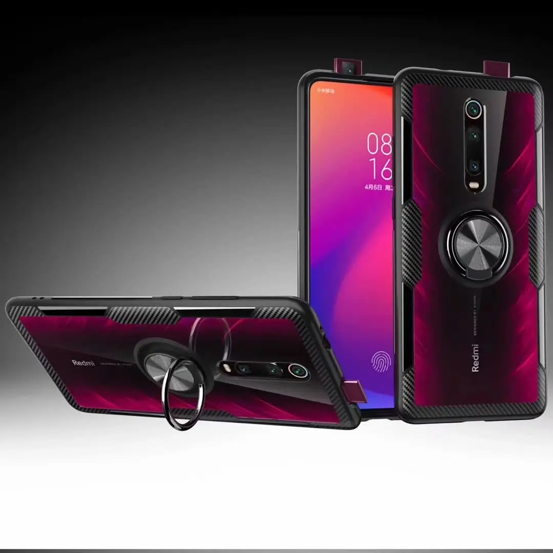 

For Xiaomi Redmi K20 Pro Case Hard With Ring Stand Magnet Transparent Protective Back Cover case for xiaomi redmi k20 k20pro