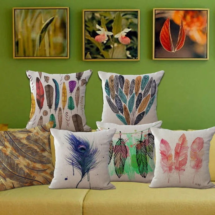 

Pop Art Watercolor Feathers Cartoon Massager Nap Lumbar Pillowcover Decorative Vintage Pillows Home Decoration Kid Gift