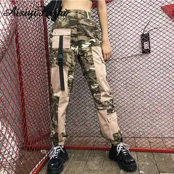 Высокая талия камуфляжные брюки свободные джоггеры женские армейские шаровары камуфляжные брюки уличная панк штаны-карго женские Капри