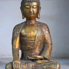 Bi0011601 1" Тибет народная Храм Бронзовый позолочены восемь благоприятными символами Tathaga Статуя Будды