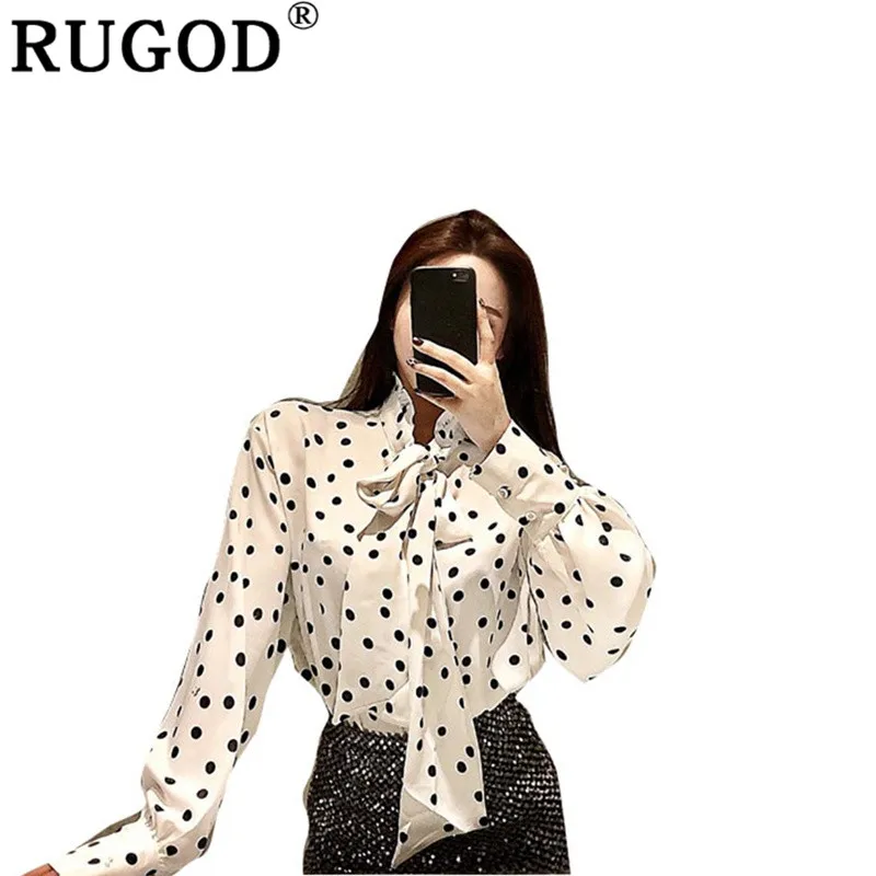 RUGOD 2019 Новый Dot Тонкий для женщин топы корректирующие лук с круглым вырезом повседневное женская шифоновая блузка элегантный женские