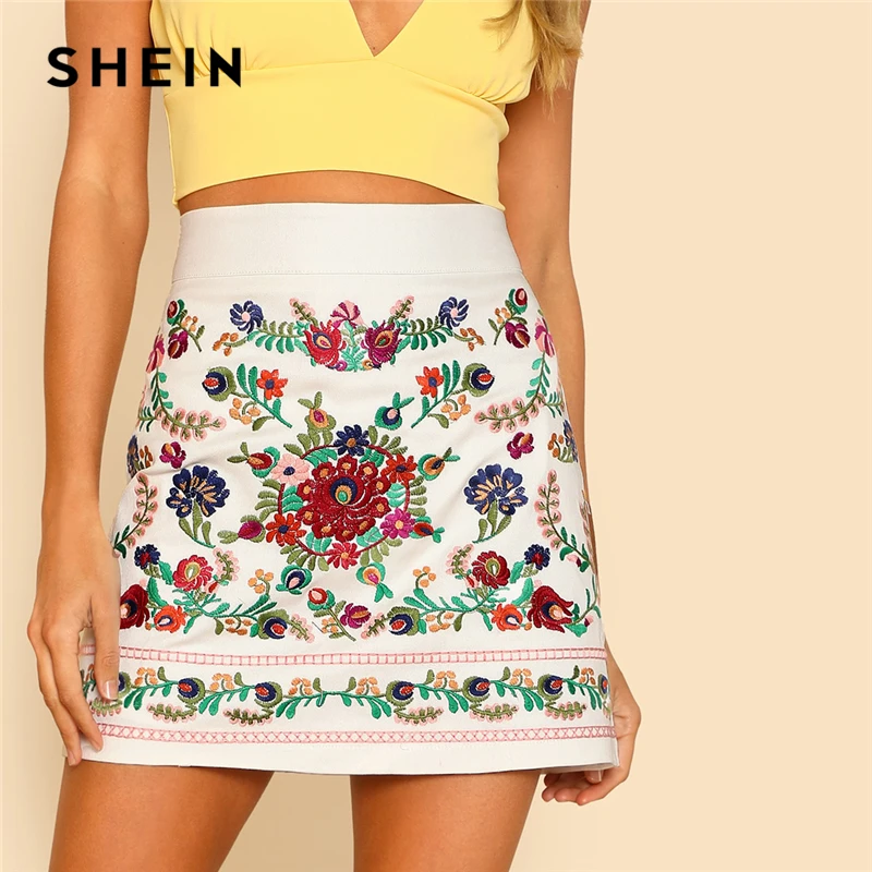 Buy SHEIN Flower Embroidered Skirt 2018 Summer Floral
