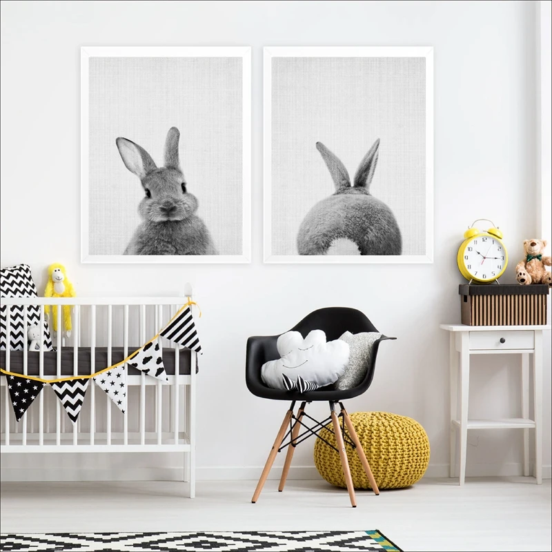 Банни кролик холст картины деревянные земли детский Декор животных Картина кролик стены искусства принты современные украшения детской комнаты