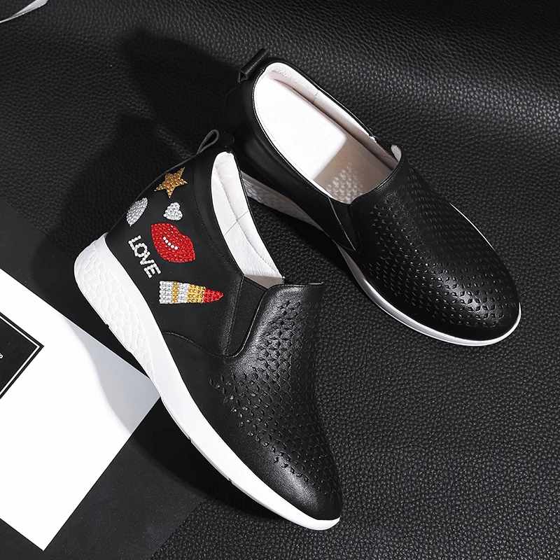 Black Marque Appartements on Femmes Confortable De Mocassins Designer Cuir Véritable Qualité Respirant Wedge Slip Loisirs Espadrilles white Chaussures Haute IYxCCT8qwR