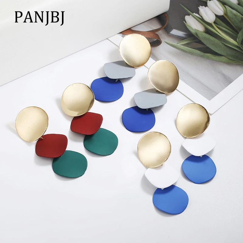 

New Trendy Korean Style Elegant Ladies Drop Earrings Geometric Three Mixed Color Dangle Earrings For Women Gifts Fashion Jewelry