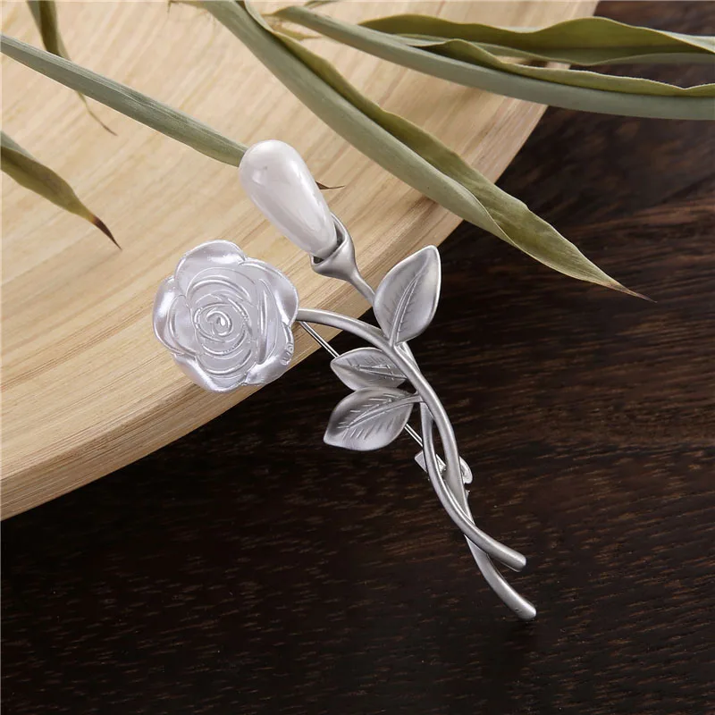 Matte Silver Plated Camellia Flower Brooch Bridal Wedding Party Pin Jewelry Elegant Broches for Women Simulated Pearl Brooches (5)