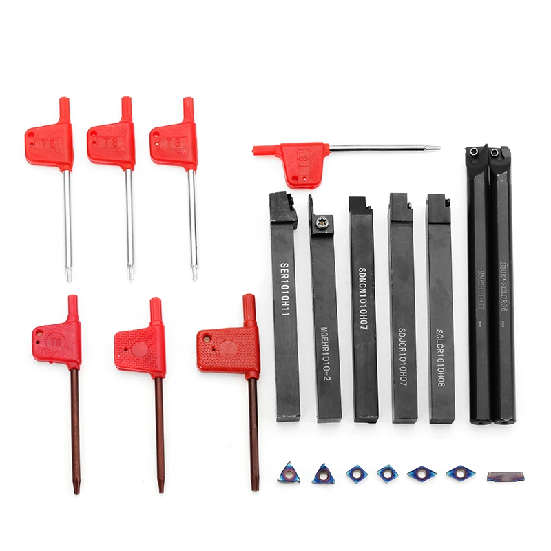 

7pcs 10mm Shank Lathe Turning Tool Holder Boring Bar With Blue Nano Carbide Inserts For Lathe Turning Tools