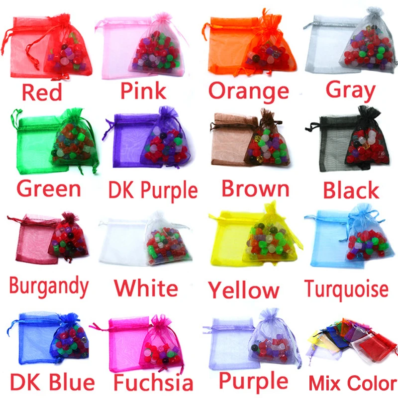 723cm Mix Size 16colors 10pcs/lot Small Organza Bags Favor Wedding