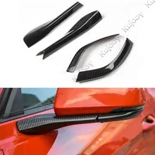 4Pcs Carbon Fiber Grain ABS Car Rearview Mirror Pedestal Trim Decoration Strip Sticker Frame Cover For Ford Mustang 2015-2017