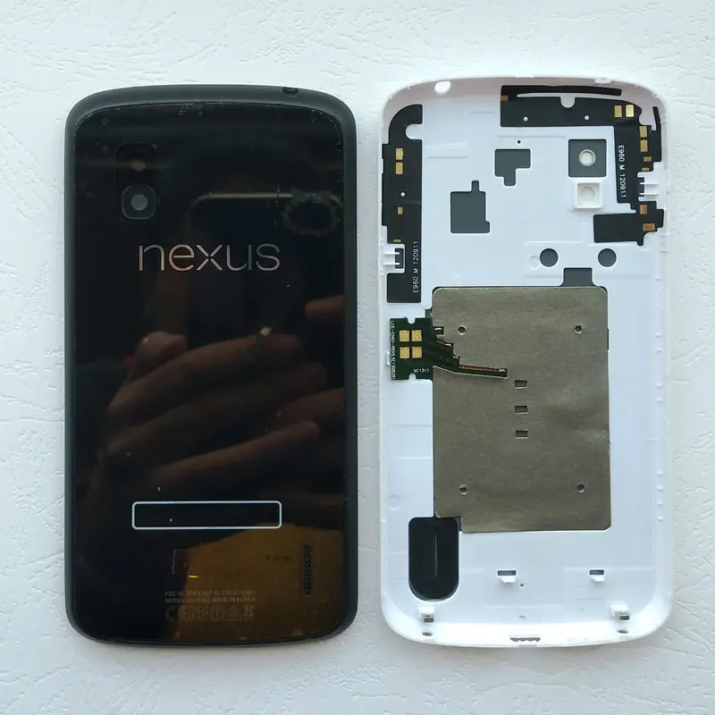 Новый стеклянный корпус аккумуляторного отсека для LG Google Nexus 4 E960, задняя крышка с NFC + объективом камеры + боковыми клавишами + логотипом
