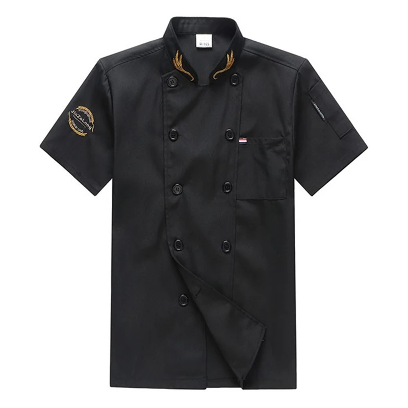 Для взрослых шеф-повара, униформа для мужчин, рабочая одежда, кухонные топы, принт, рубашки для ресторана, летняя одежда с коротким рукавом, китайская одежда, куртка шеф-повара - Цвет: Black