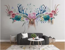 

Custom photo 3d wallpaper on wall Simple European flower deer head Home decor painting 3d wall murals wallpaper for living room