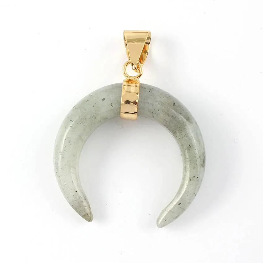 Natural Gnergy Gemstone~ Light Yellow Gold Color Labradorite Rose Pink Quartz Purple Amethysts Pendant Crescent Moon Lapis Lazuli Jewelry 7 AA00201027203a
