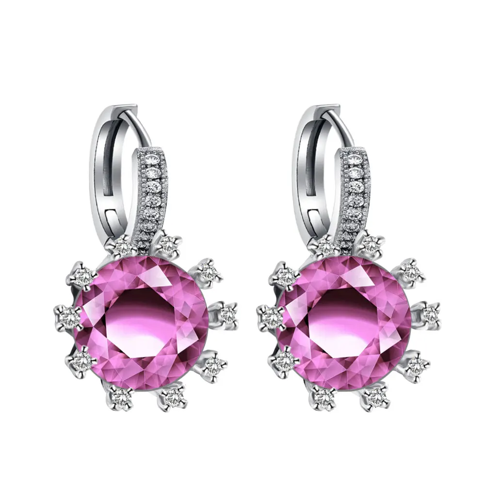 

VOJEFEN White & Pink Cubic Zirconia Round Jewelry Hoop Lever Back Huggie Earrings Swarovski Antique Small Earrings