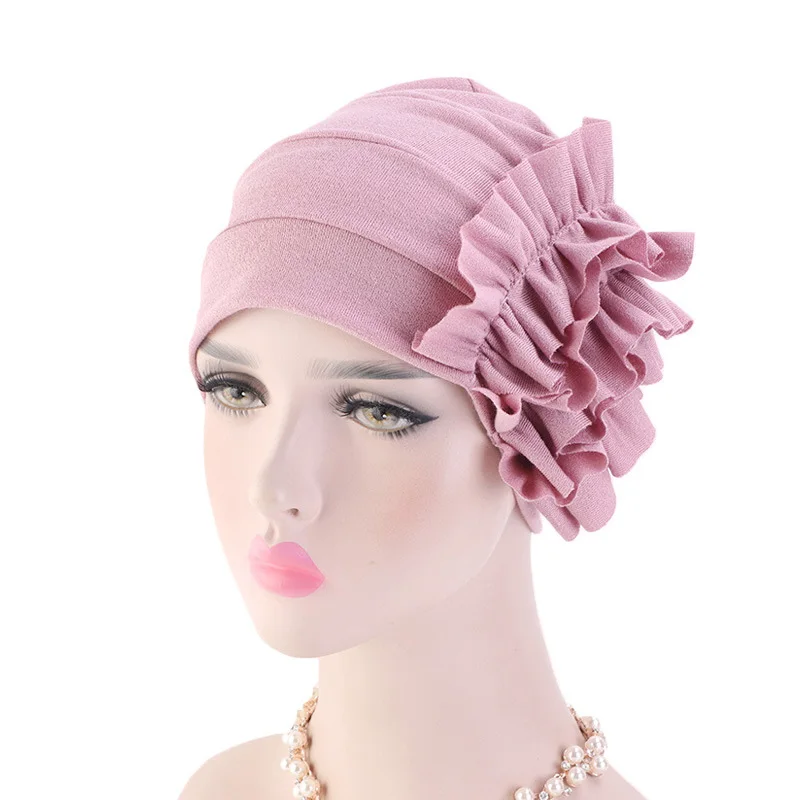 

Women's Hair Accessories Elastic Cap Headbands with Flowers Wrapped Hooded Muslim Scarf Turban Cap Islamic Headwear