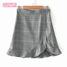 Новая женская гофрированная юбка в ломаную клетку короткая летняя Высокая талия слово нестандартное платье с юбкой-годе мини-юбка летняя атмосфера Женская