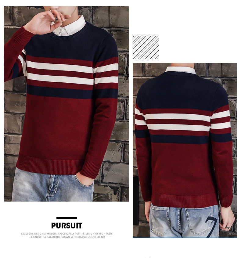New Brand Casual Sweater Men O-Neck Striped Slim Fit Men Long Sleeve Patchwork Male Pollover Sweater Thin Clothes agasalho masc