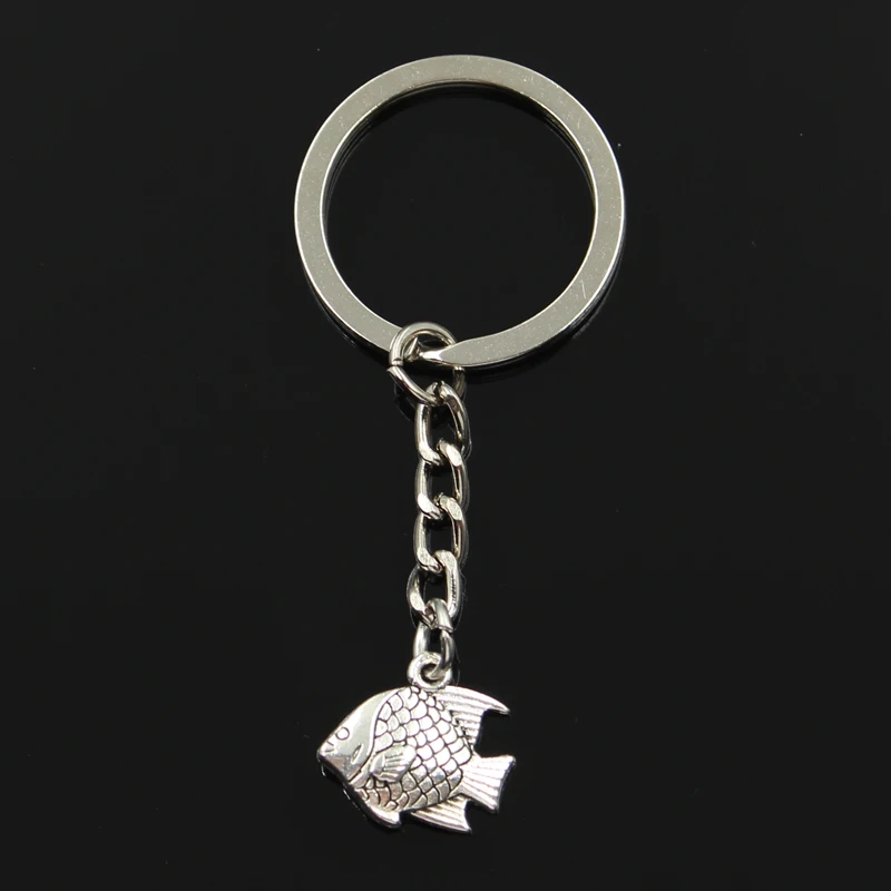 Fashion fish goldfish 16x17mm Pendant 30mm Key Ring Metal Chain Silver