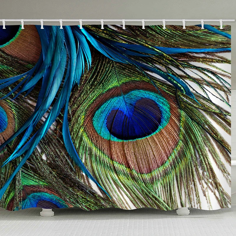 

Bohemian Decor Shower Curtain Peacock Feather Fabric Boho Shower Curtain