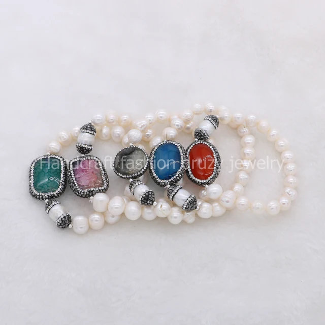 Natural Pearl Bracelets Bangle Handcrafted Beaded Druzy Natural Pearl Bracelets Bangle Handcrafted Beaded Druzy Stone Quartz Bead Bracelet Bangles