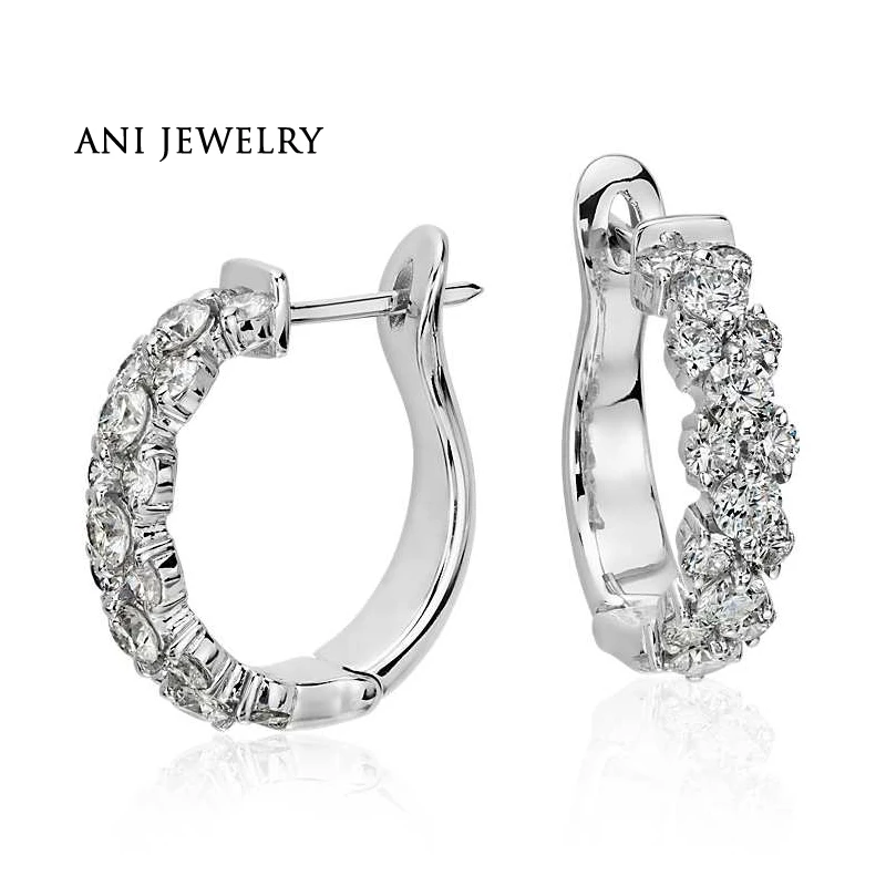 

ANI 18k White Gold Women Circle Earrings 2 CT Certified I/S1 Natural Diamond Jewelry Women Engagement Earrings Fashion Design