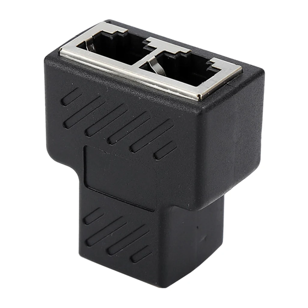 1x RJ45 8P8C 1 to 2 Female Adapter Divider Splitter Network Connector Black