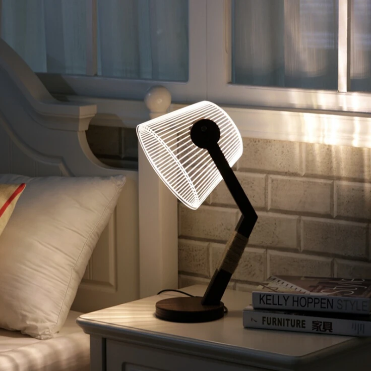 

Creative 3D Vision LED Table Lamp With Dimmer Wooden Atmosphere Led Night Light Retro Desk Table light For Children's gifts