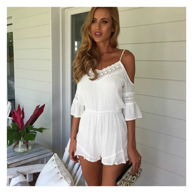 Sexy rompers womens summer jumpsuit High Waist white lace