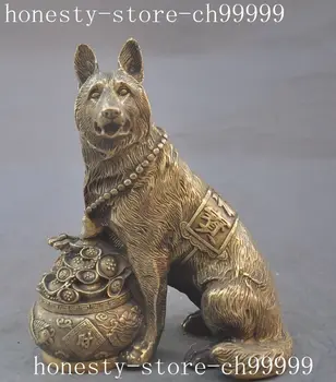 

christmas 7"chinese fengshui brass wealth Treasure bowl zodiac dog Canine lucky statue halloween