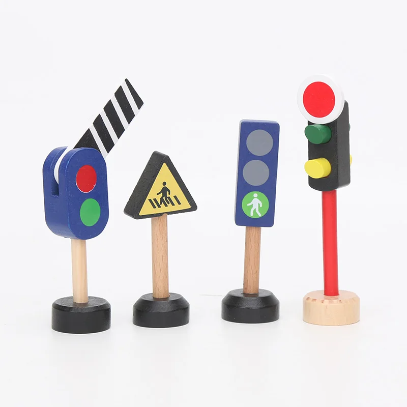 Друзья деревянный мост автобусная станция деревянный поезд треки набор аксессуары для поезда трек части блоки игрушки bloques конструктор - Цвет: 4pcs traffic light