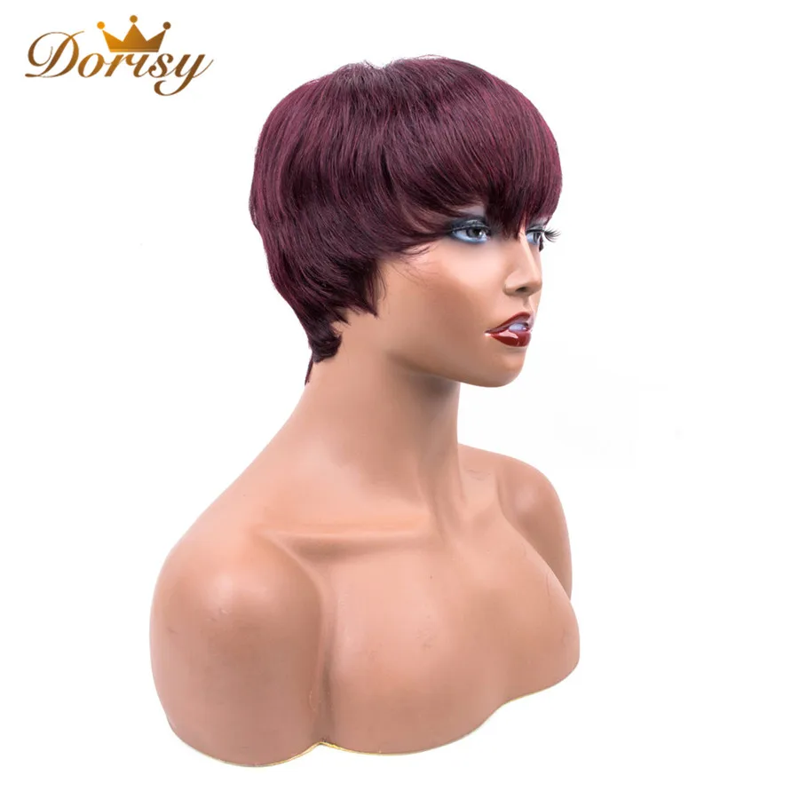 Прямые 99J цвет красного вина человеческих волос Парики бразильского короткие парики для Для женщин 100% человеческих волос 4 дюйма Dorisy волос