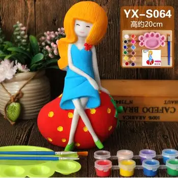 

20cm blue mini princess Children mannequin toy plaster doll Piggy bank girl mannequin Gift 12 color paint pen palette 1set A262
