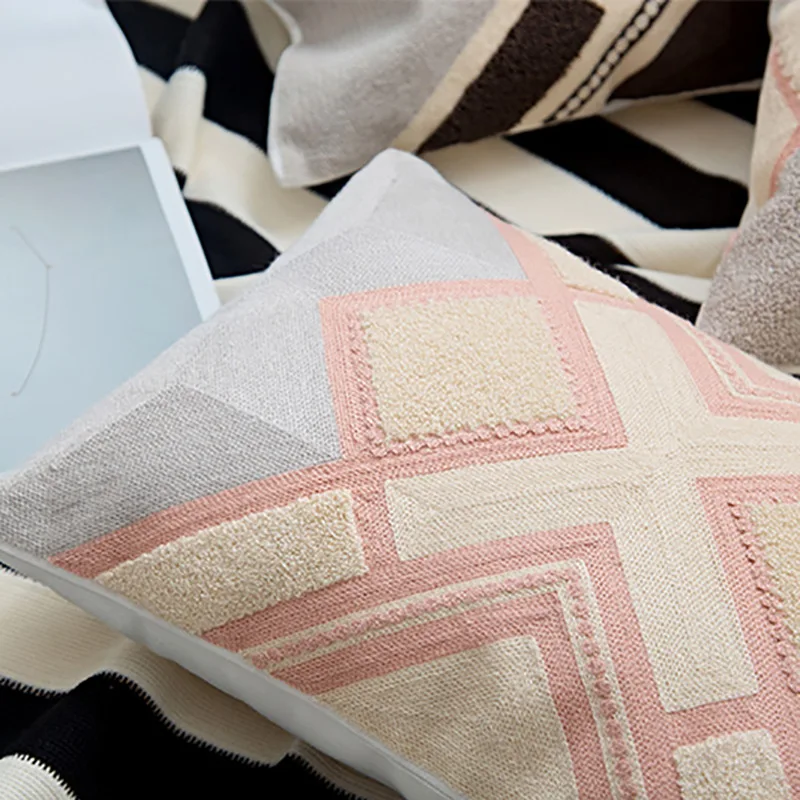 30 см* 50 см 45 см* 45 см Роскошная плюшевая наволочка для подушки с вышивкой розовая коричневая круглая подушка с геометрическим рисунком бежевая серая наволочка