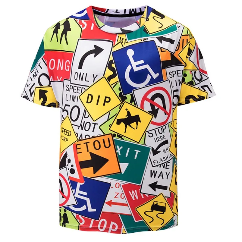 

Patterns of Traffic Sign 3D T Shirt Men Short Sleeve O neck Summer Tops Casual Tee Shirt Homme Casual Hip Hop T-shirts Clothing